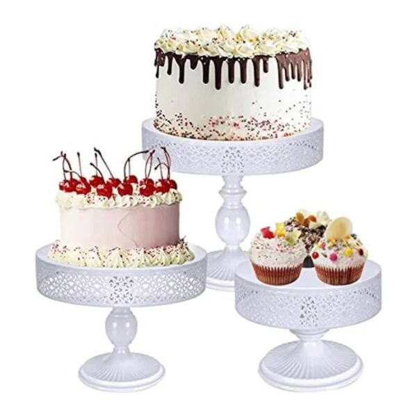 Peohud Paquete de 3 soportes de metal blanco para tartas_1