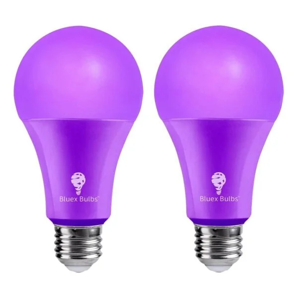 BlueX Paquete de 2 bombillas LED moradas A21 15 W_1