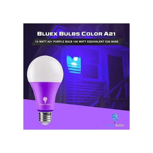 BlueX Paquete de 2 bombillas LED moradas A21 15 W_3
