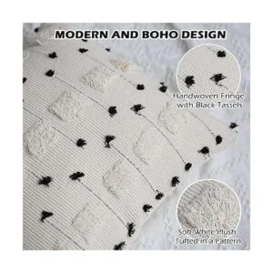 LIGICKY Fundas de almohada bohemias de color negro y beige_4