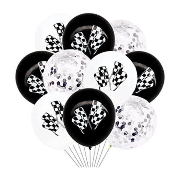 30 globos de látex a cuadros para autos de carreras con_1