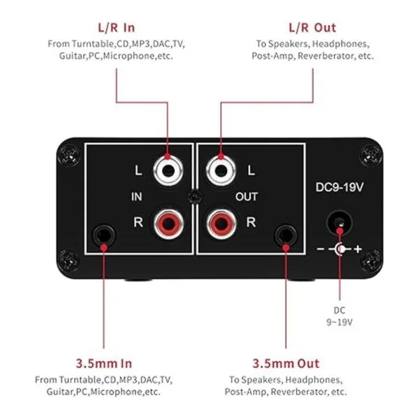 ATNEDCVH Mini preamplificador de audio estéreo pequeño_5