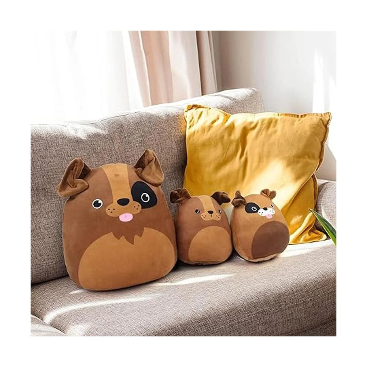 BenBen Juego de 3 cojines de peluche con diseño de perro_6