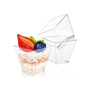 50 tazas cuadradas de plástico para postres aperitivos de