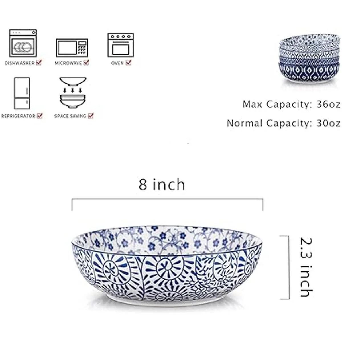 Selamica Juego de 4 cuencos grandes de cerámica de 30