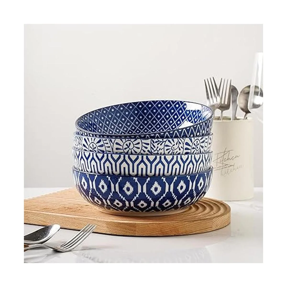 Selamica Juego de 4 cuencos grandes de cerámica de 30