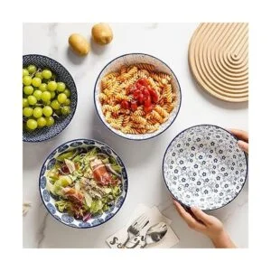 Selamica Juego de 4 cuencos grandes de cerámica de 30