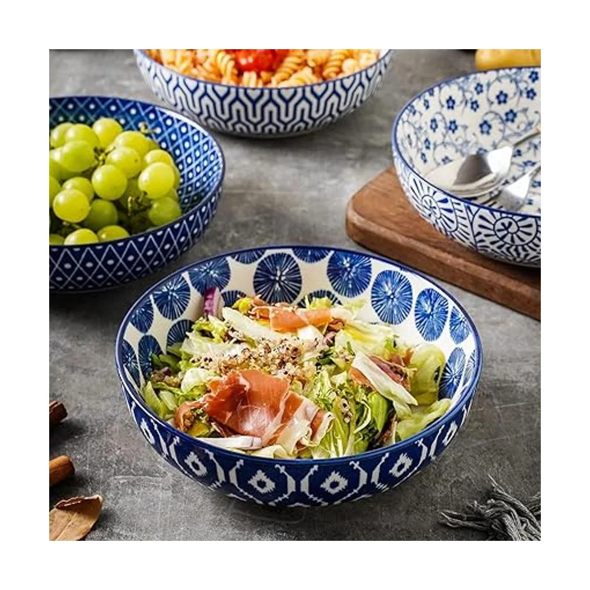 Selamica Juego de 4 cuencos grandes de cerámica de 30