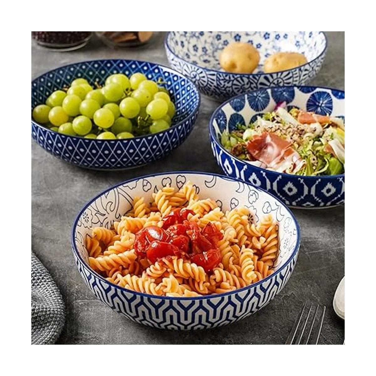 Selamica Juego de 4 cuencos grandes de cerámica de 30