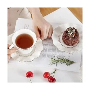 DUJUST Juego de 6 tazas de té y platillos 8.5 onzas_2