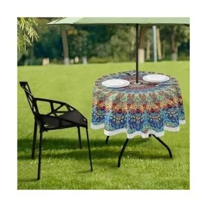 Qilmy Mantel de mandala para exteriores mantel redondo
