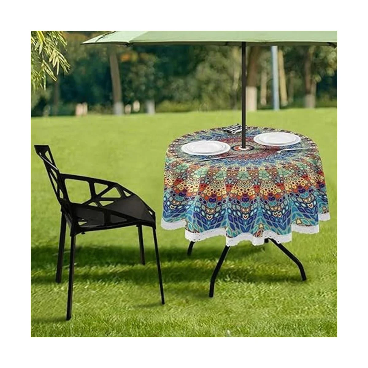 Qilmy Mantel de mandala para exteriores mantel redondo