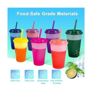 Vasos que cambian de color con tapas y pajitas para niños_5