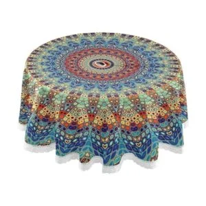 Qilmy Mantel de mandala para exteriores mantel redondo
