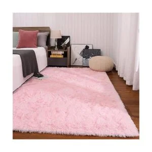 Keeko Alfombra de área de color rosa esponjosa bonita_2