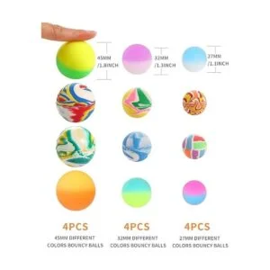 Pllieay 12 bolas saltantes de 3 tamaños de colores mixtos_3