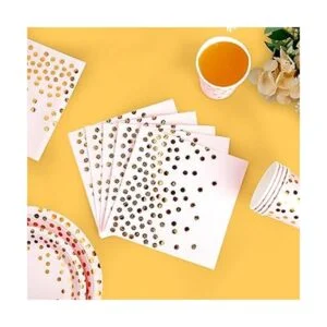 Suministros de fiesta rosa y dorado Juego de vajilla