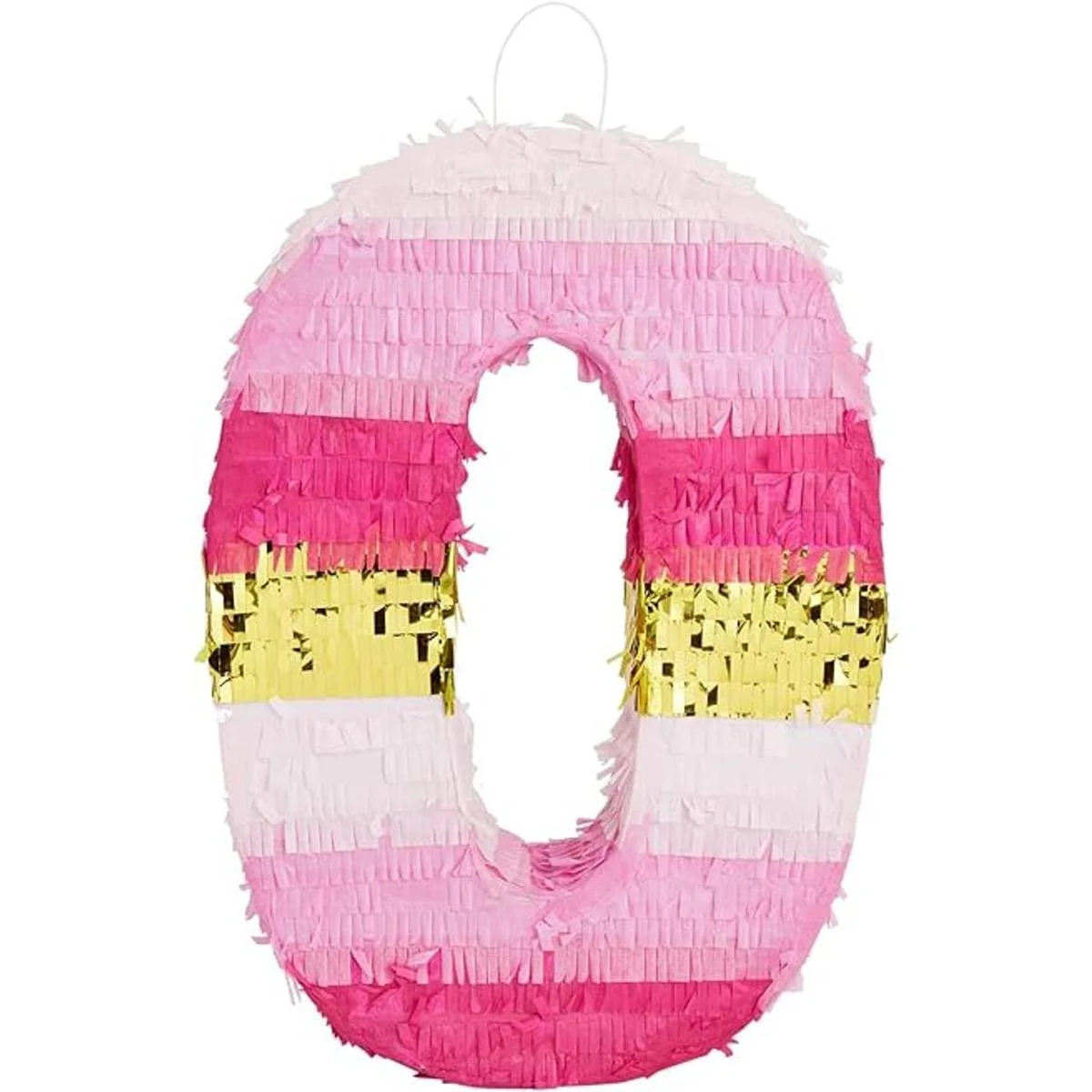 Piñata pequeña de color rosa y dorado número 0 para_3