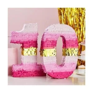 Piñata pequeña de color rosa y dorado número 0 para_2