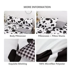 SUCSES Juego de edredón con estampado de vaca en blanco y
