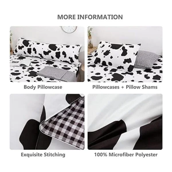 SUCSES Juego de edredón con estampado de vaca en blanco y