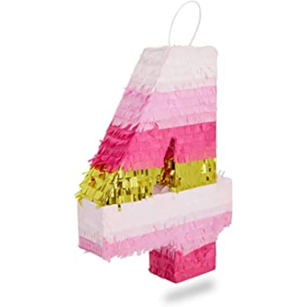 Pinata pequeña rosa y dorada número 4 para decoración de