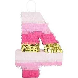 Pinata pequeña rosa y dorada número 4 para decoración de