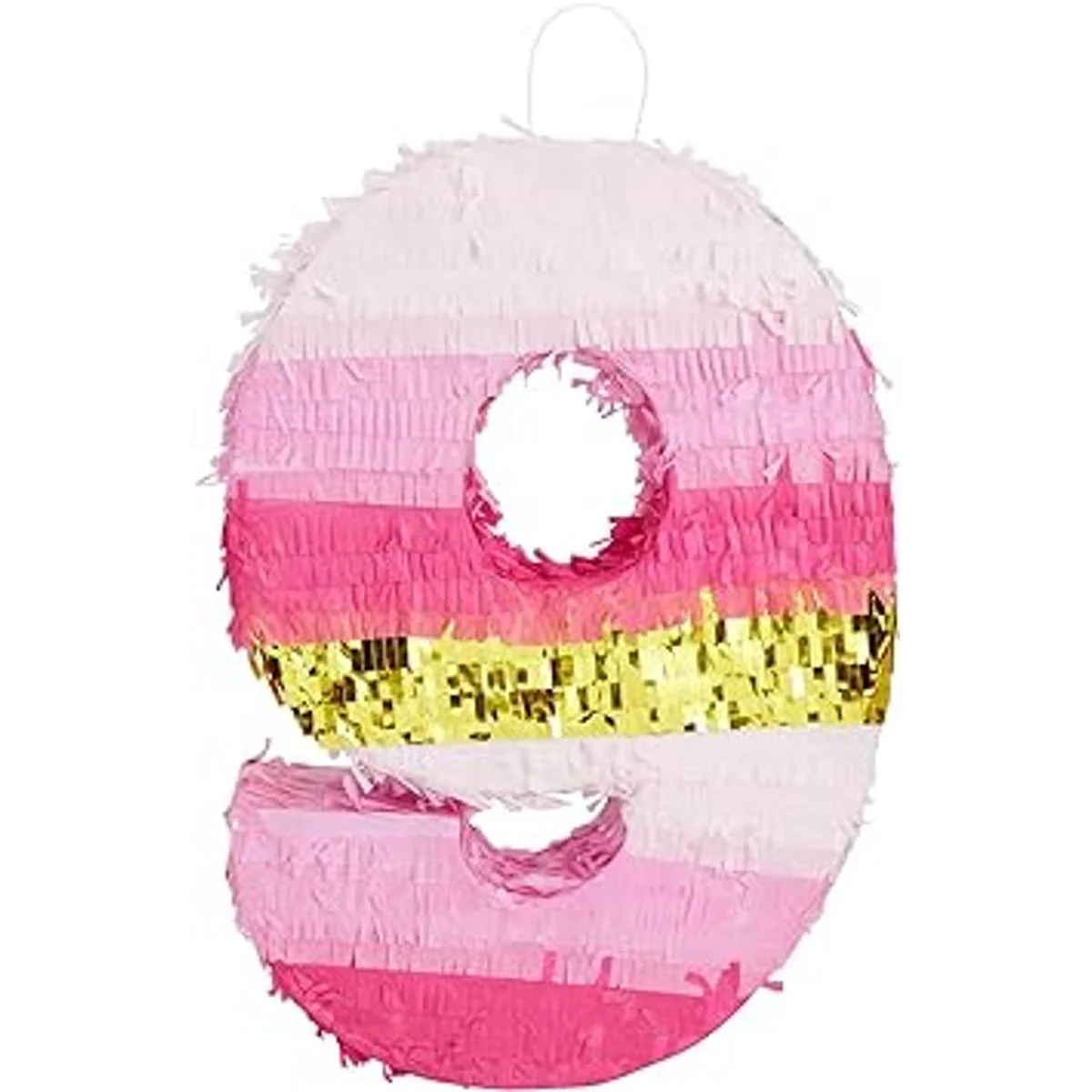 Piñata pequeña rosa y dorada número 9 para decoración de