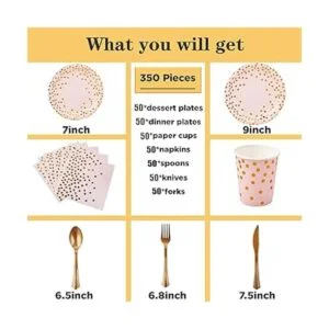 Suministros de fiesta rosa y dorado Juego de vajilla