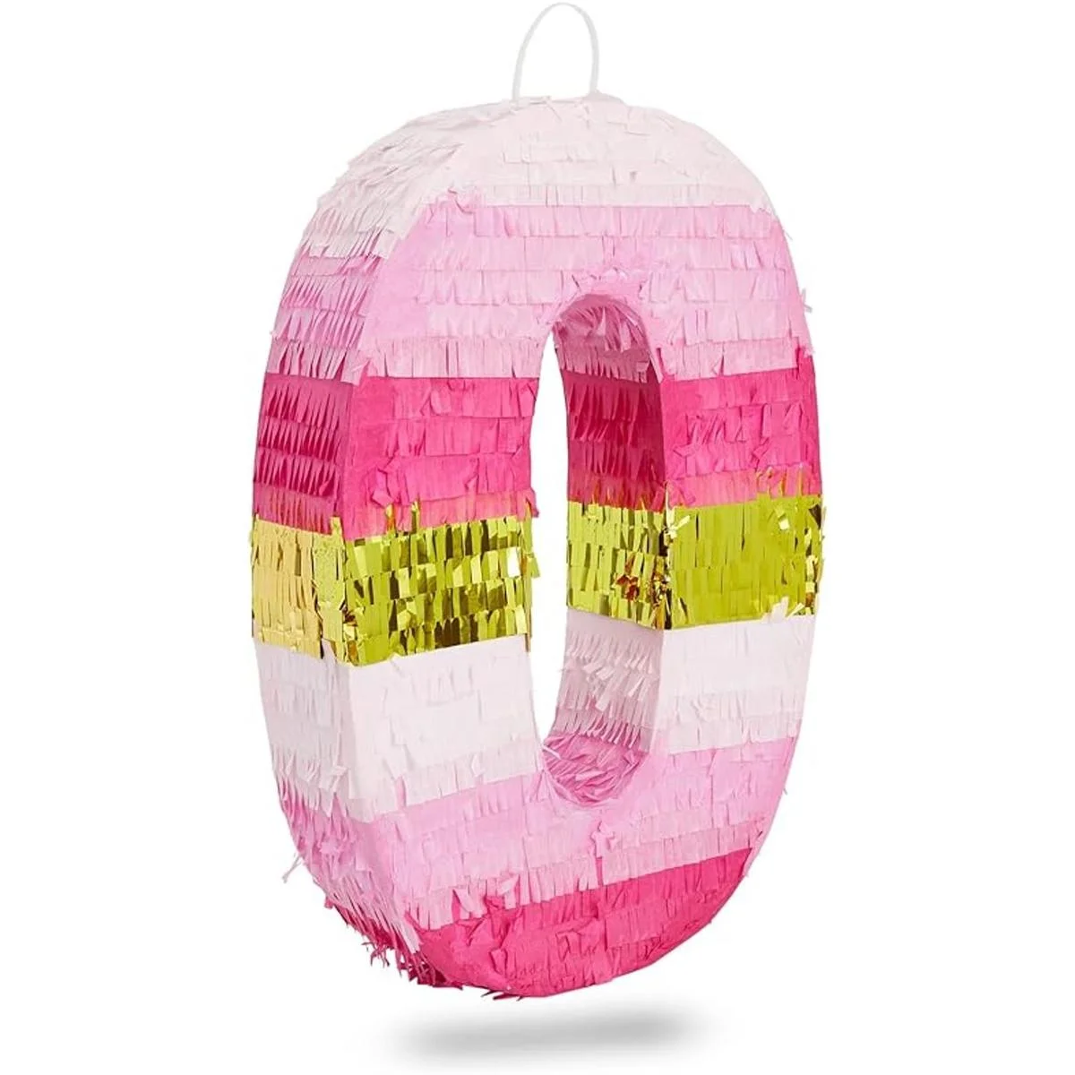 Piñata pequeña de color rosa y dorado número 0 para_1