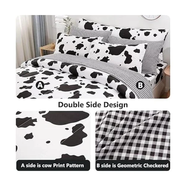 SUCSES Juego de edredón con estampado de vaca en blanco y
