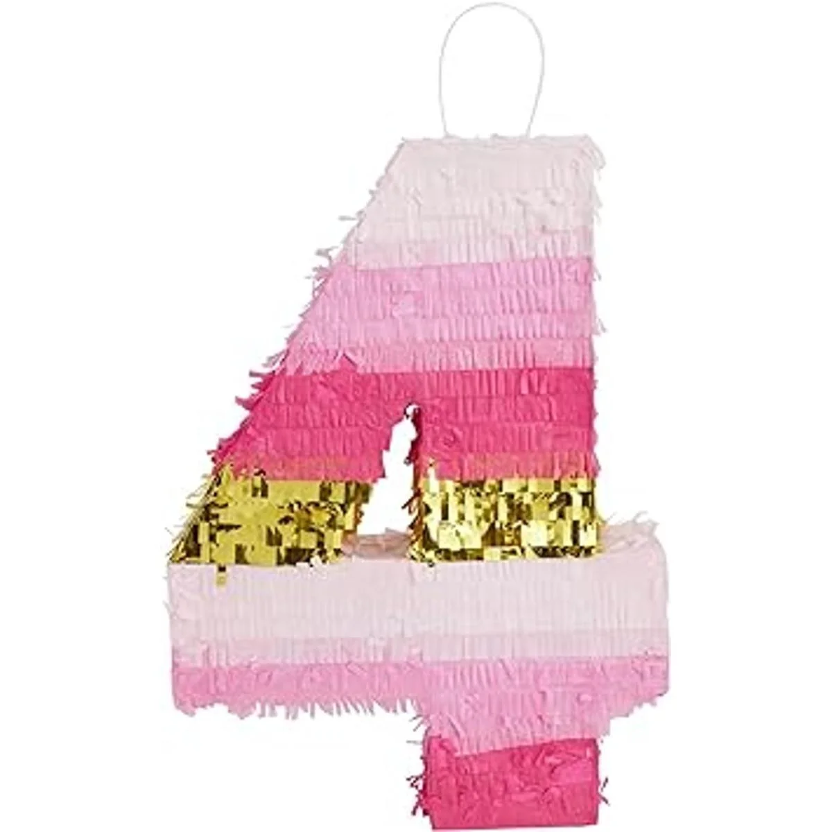 Pinata pequeña rosa y dorada número 4 para decoración de