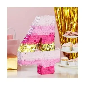 Pinata pequeña rosa y dorada número 4 para decoración de