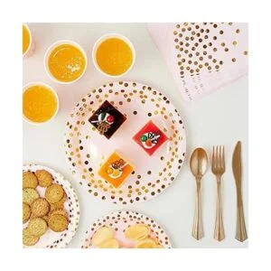 Suministros de fiesta rosa y dorado Juego de vajilla