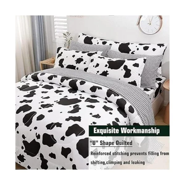 SUCSES Juego de edredón con estampado de vaca en blanco y