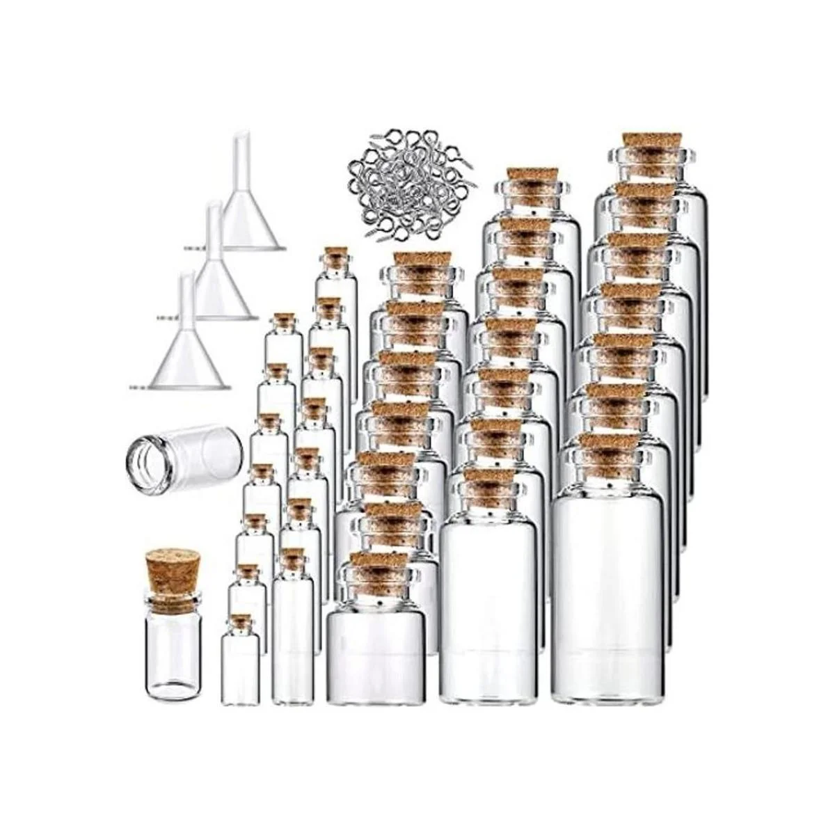 45 botellas de vidrio pequeñas transparentes con tapones