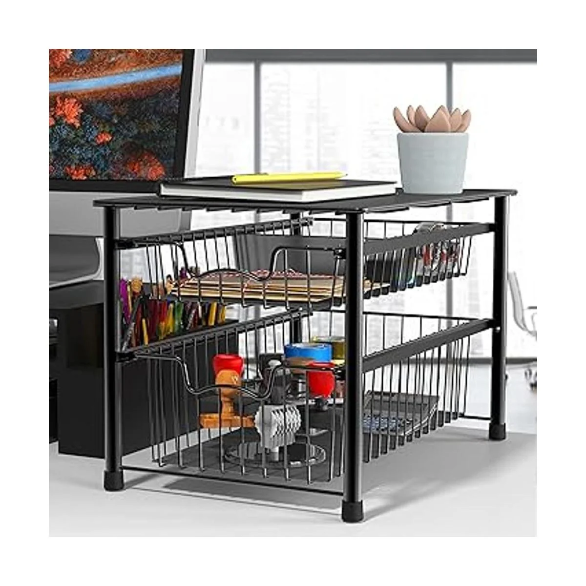 SimpleHouseware Cajón apilable de 2 niveles color negro_2