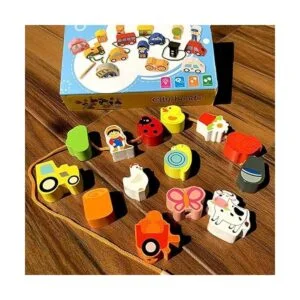 Juego de bloques de madera de juguete de granja con_4