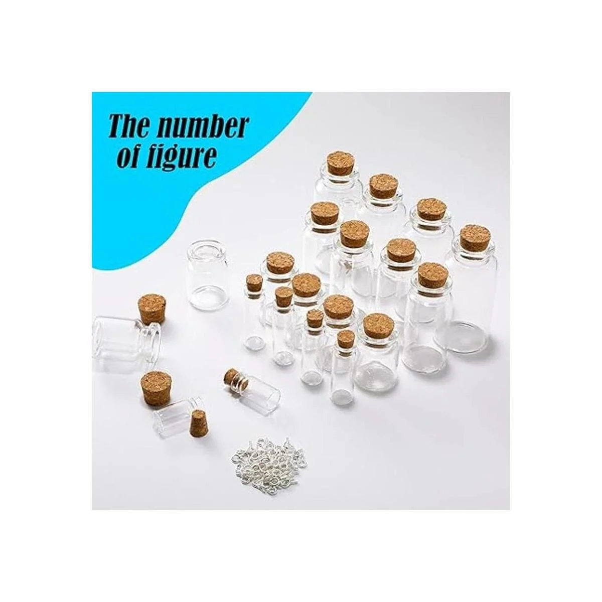 45 botellas de vidrio pequeñas transparentes con tapones