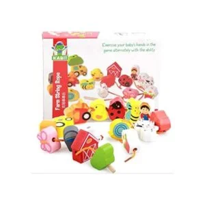 Juego de bloques de madera de juguete de granja con_1