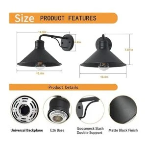 Paquete de 2 luces de pared para exteriores soporte de_2