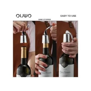OUWO Tapón de vino de acero inoxidable para botellas de_3