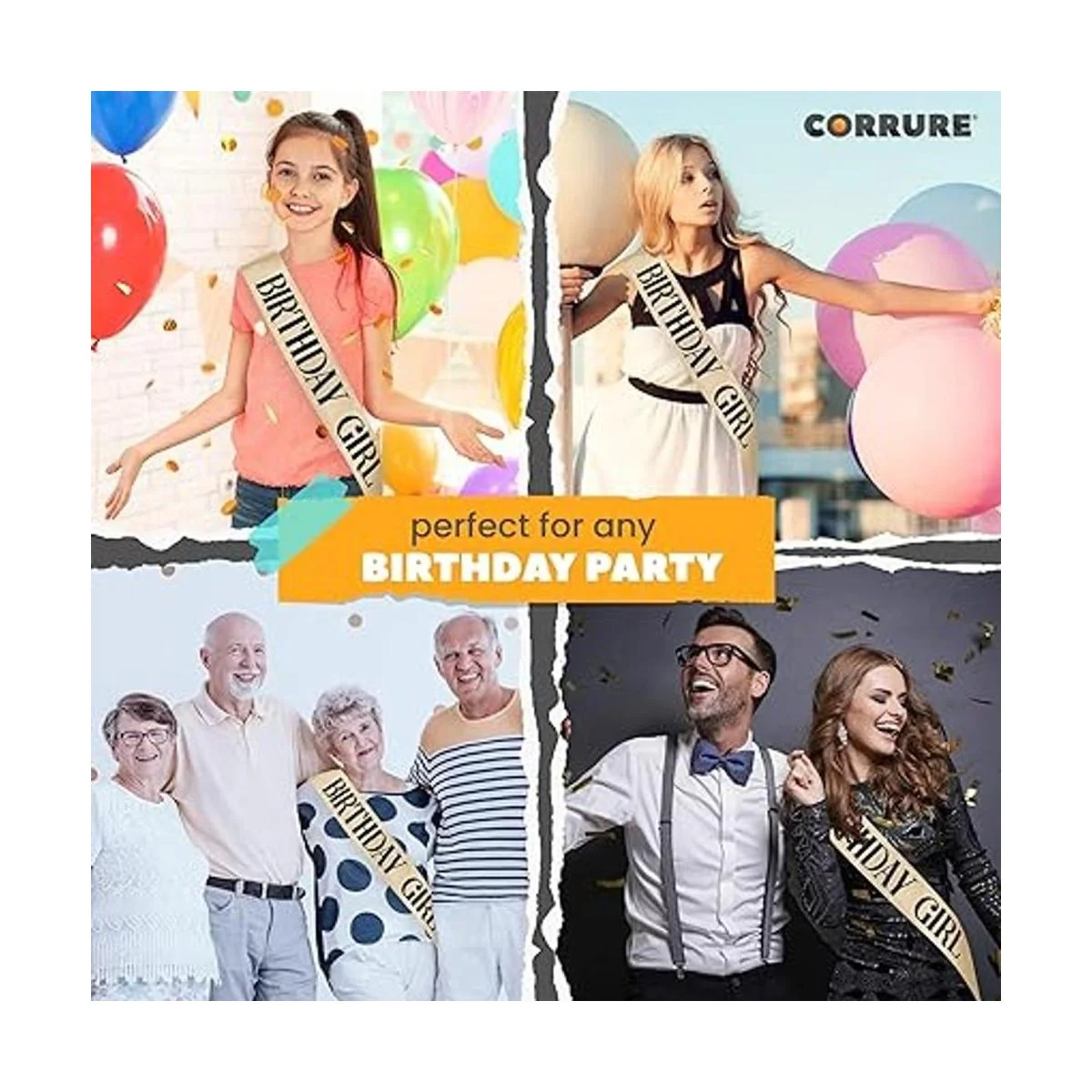 CORRURE Banda de cumpleaños con purpurina de Birthday_2