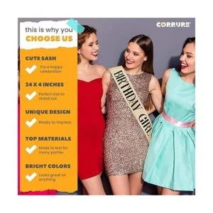 CORRURE Banda de cumpleaños con purpurina de Birthday_3