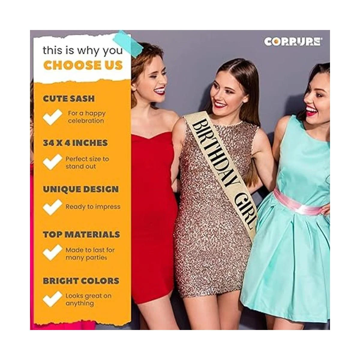 CORRURE Banda de cumpleaños con purpurina de Birthday_3