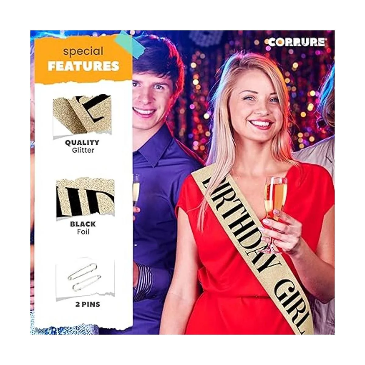 CORRURE Banda de cumpleaños con purpurina de Birthday_4