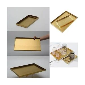 Bandejas rectangulares doradas bandeja de metal de acero_2