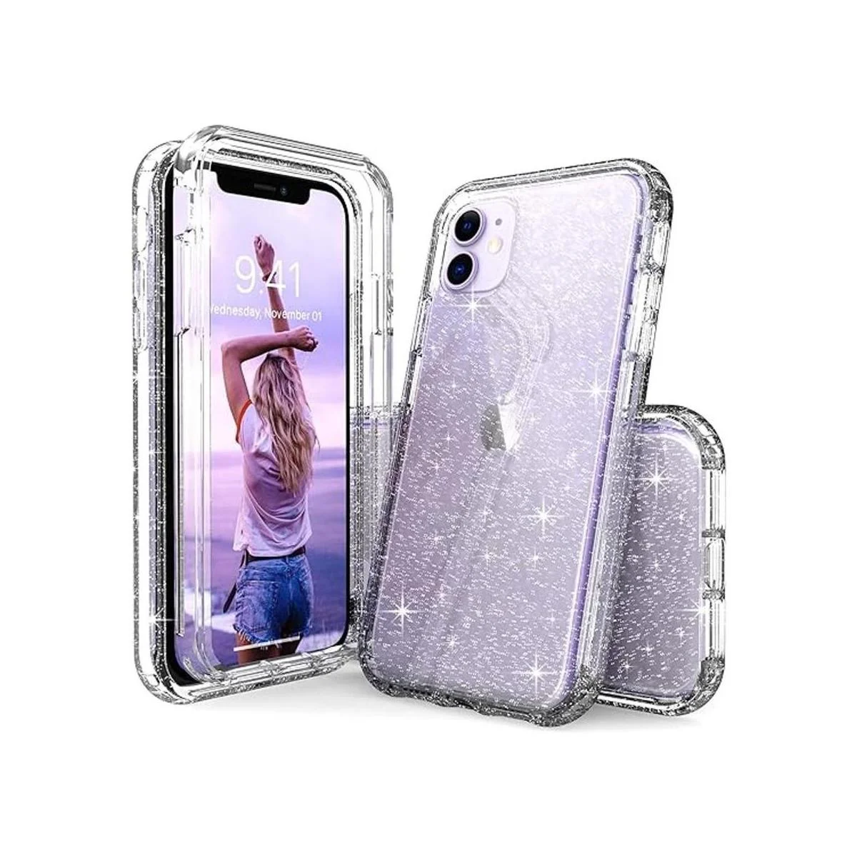 IDYStar Funda para iPhone 11 con purpurina transparente_1