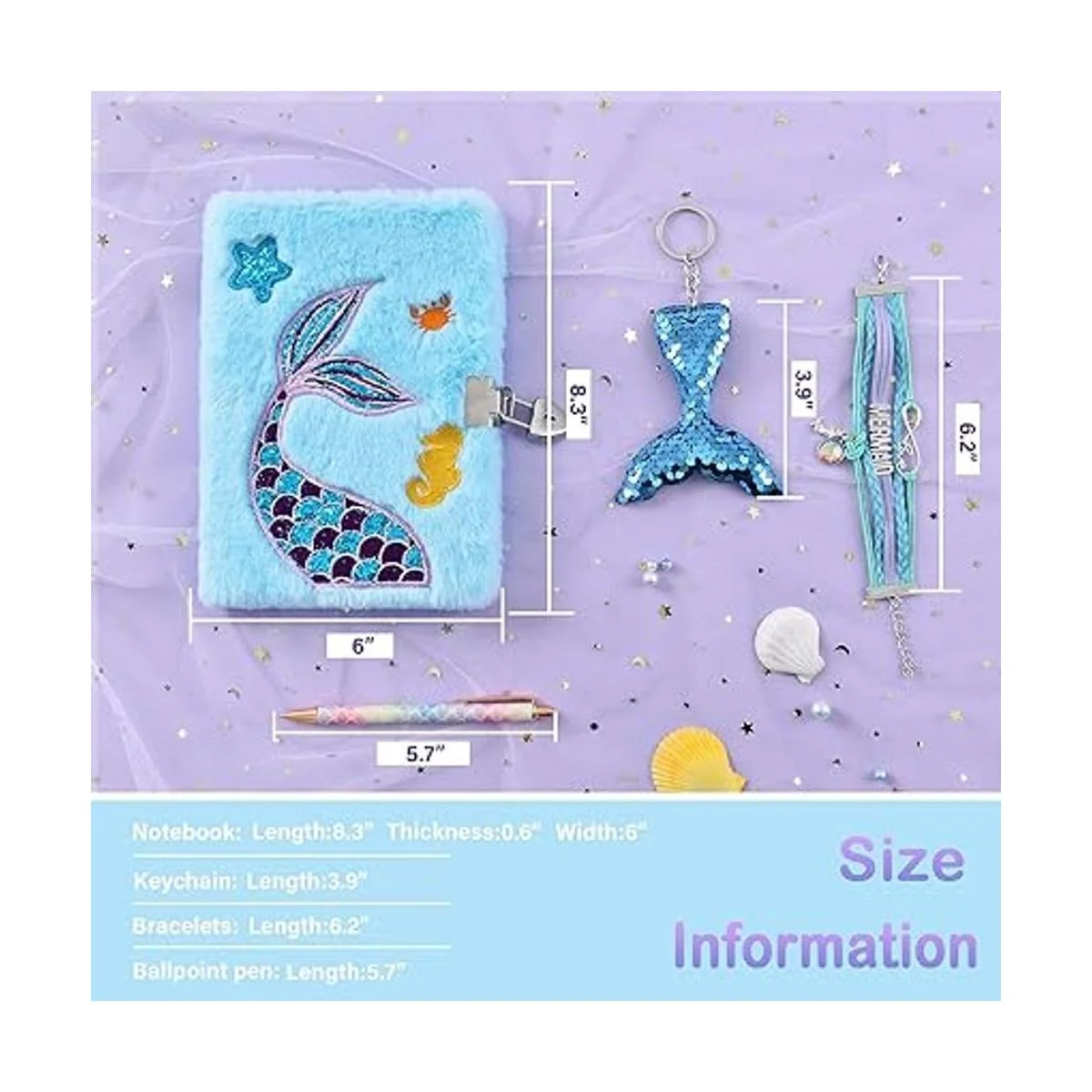 Juego de cuadernos de sirena de felpa diario con_6