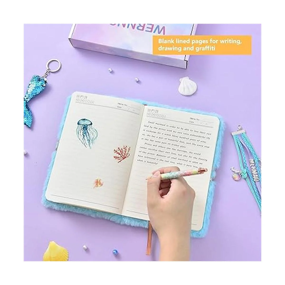 Juego de cuadernos de sirena de felpa diario con_4